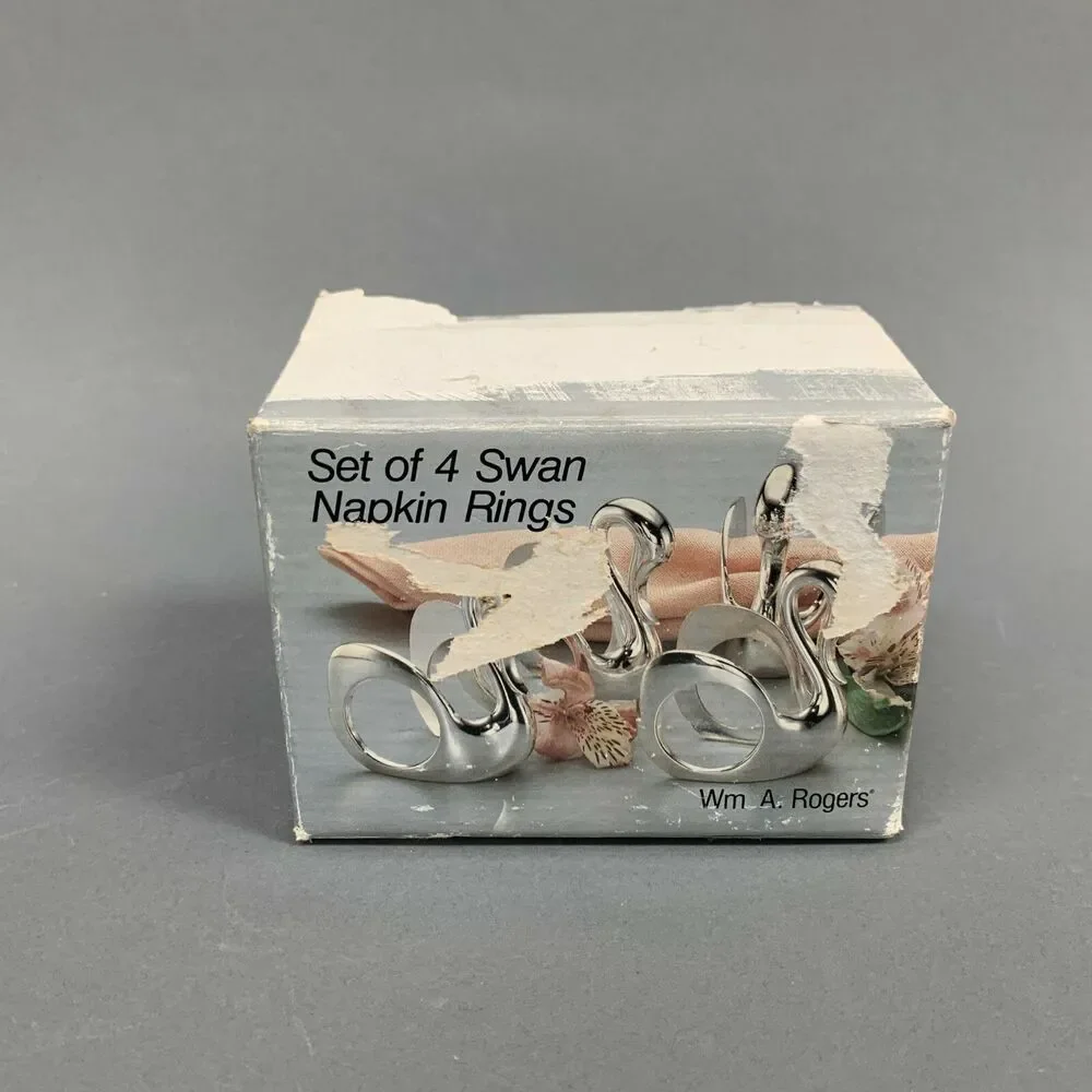 Wm A‎ Rogers Silver-plate Swans Napkin Rings Oneida Silversmiths Lot of 4